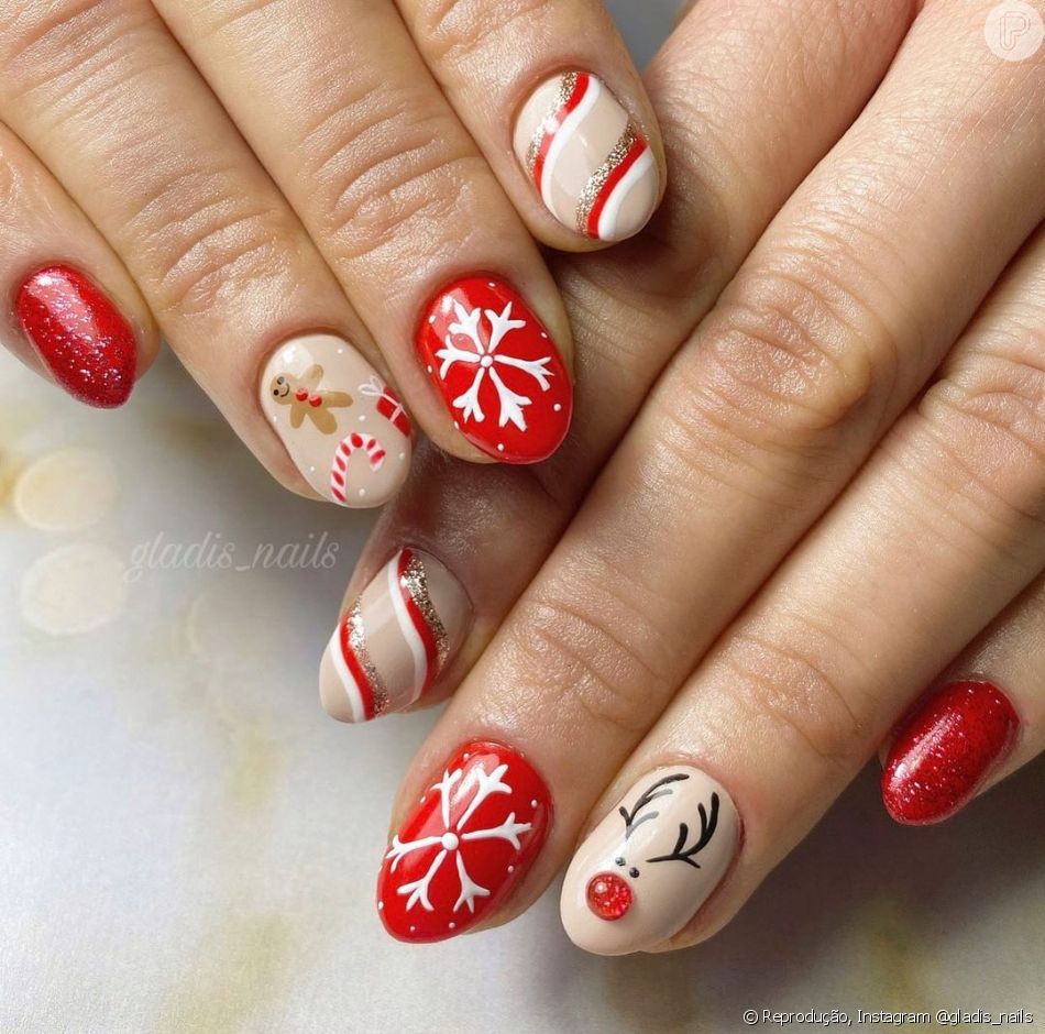 Unhas Decoradas Para Natal Vermelho Domina Nail Arts Criativas