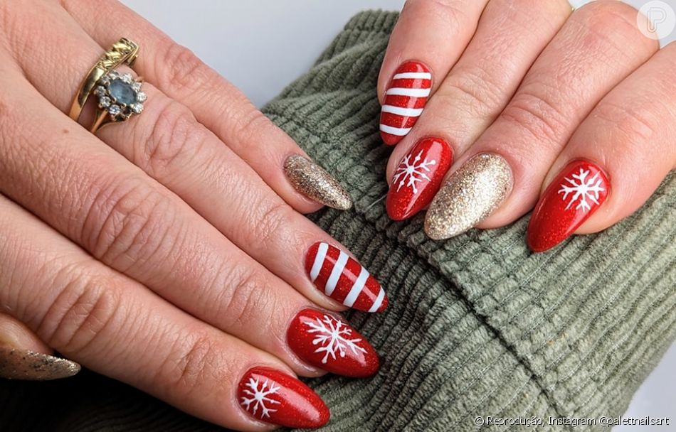 Unhas Decoradas Para Natal Vermelho Domina Nail Arts Criativas