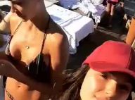 Isis Valverde usa biquíni e exibe barriga de 6 meses de gestação em piscina