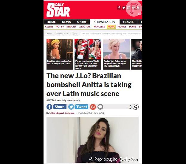O jornal britânico comparou Anitta a J-Lo