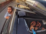 Caio Castro viaja em carrão com chuveiro e geladeira dos EUA para o Brasil