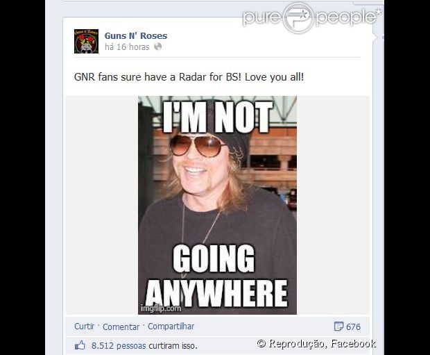 Axl Rose usou o Facebook oficial da banda Guns N' Roses para afirmar que não pretende encerrar a sua carreira