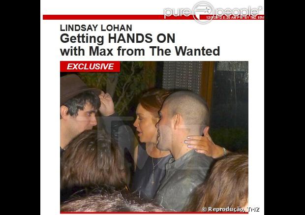 Lindsay Lohan faz carinho no pescoço de Max George, cantor da banda britânica The Wanted, em flagra feito em fim de semana de dezembro de 2012