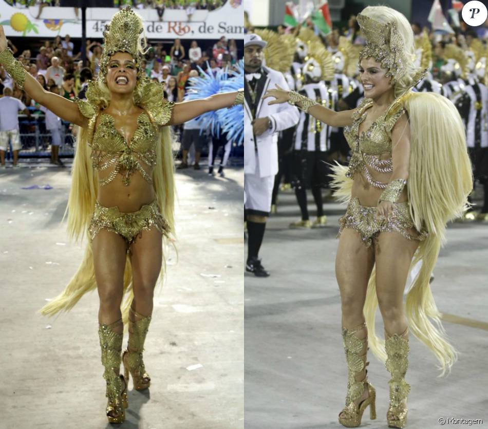 Paloma Bernardi investiu R$ 70 mil em seu figurino de estreia como rainha de bateria da Grande Rio. Cabelos loiros reais no lugar de penas foi o que mais chamou atenção