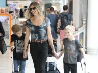 Fernanda Lima e os filhos gêmeos se divertem antes de embarcar no Rio. Fotos!