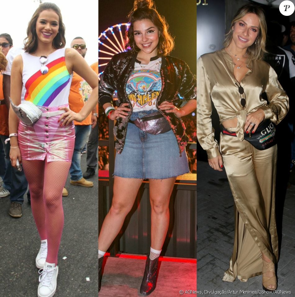 Bruna Marquezine, Gabriela Medvedovski e Giovanna Ewbank são adeptas de looks com pochete. Veja mais famosas que adoram a tendência!