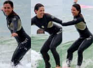Pérola Faria mostra habilidade durante aula de surfe em praia do Rio. Veja fotos