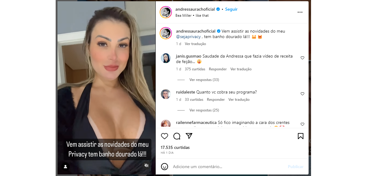 Foto Os Coment Rios Nas Publica Es De Andressa Urach Foram Variados Entres Pessoas Descrentes