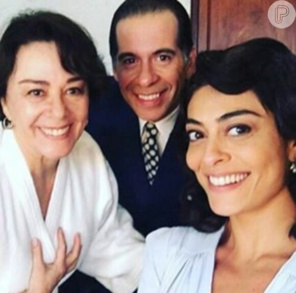 Juliana Paes, Nívea Maria e Leandro Hassum nos bastidores de 'Dona Flor e Seus Dois Marid