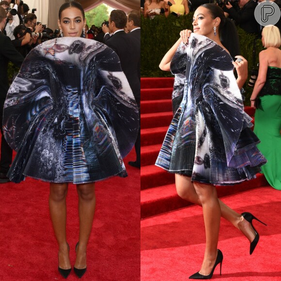 Em 2015, a irmã de Beyoncé Solange Knowles chamou atenção no Met Gala com look inusitado que parecia uma grande concha