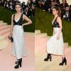 Selena Gomez chamou atenção com look Louis Vuitton usado no Met Gala 2016. A peça diferente - um coturno de salto - dividiu a opinião dos fãs
