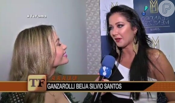 Helen Ganzarolli comentou a cena romântica com Silvio Santos, em entrevista ao 'TV Fama', desta quarta-feira, 13 de julho de 2016: 'Não teve beijo, foi só uma simulação'