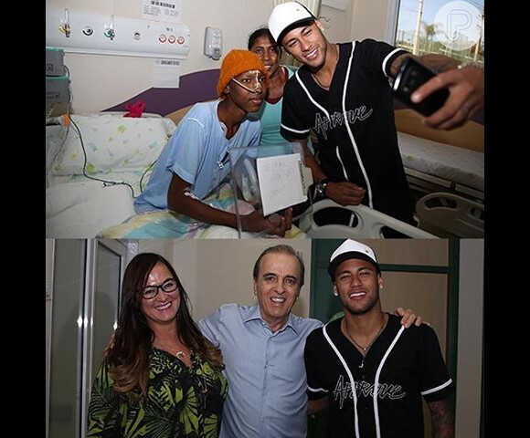 Neymar posou com crianças e adolescentes no Hospital de Câncer Infantojuvenil de Barretos nesta quarta-feira, 13 de julho de 2016