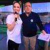 Claudia Leitte posa com Galvão Bueno durante transmissão do futebol feminino nesta terça-feira, dia 03 de agosto de 2016