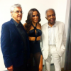 Anitta com Gilberto Gil e Caetano Veloso nos bastidores da cerimônia de abertura das Olimpíadas do Rio