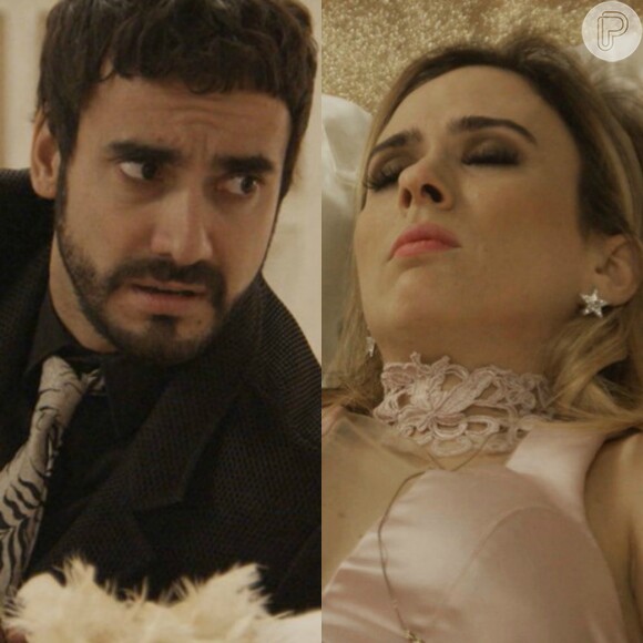 Leozinho (Gabriel Godoy) tenta matar Fedora (Tatá Werneck) com injeção letal, mas acaba desistindo, na novela 'Haja Coração'