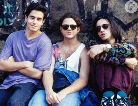 Selton Mello com Felipe Folgossi e Rodrigo Penna na novela 'Olho no Olho', de 1993