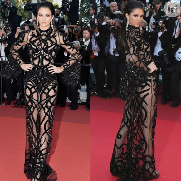 Kendall Jenner usou um naked dress assinado por Roberto Cavalli na festa da 'Vanity Fair' durante o Festival de Cannes, em maio de 2016
