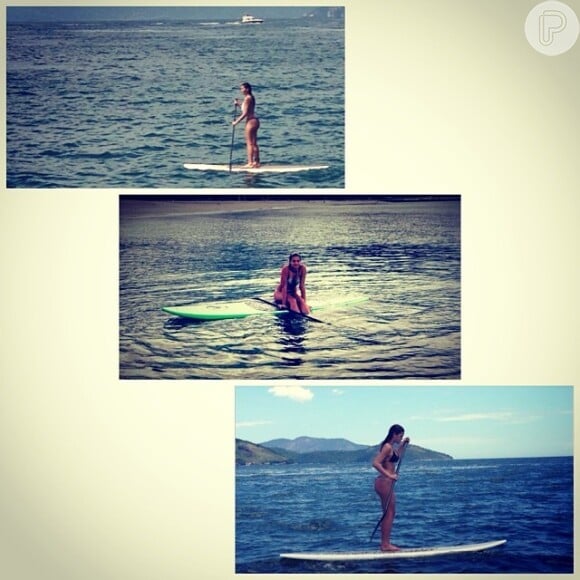 Bruna Marquezine pratica stand up paddle nesta terça-feira, 31 de dezembro de 2013, em Angra dos Reis, Rio de Janeiro