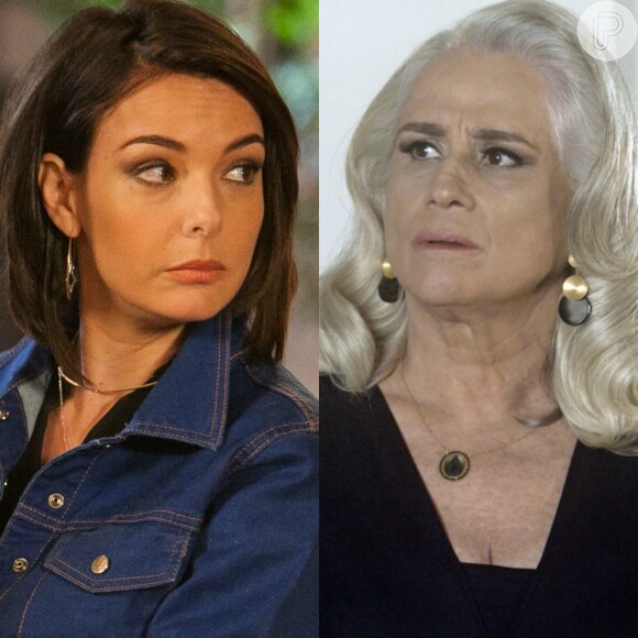 Beth (Regiane Alves) ameaça revelar caso de Mág (Vera Holtz) com Ciro (Thiago Lacerda) se ela não lhe der uma alta quantia em dinheiro, na novela 'A Lei do Amor', em 9 de janeiro de 2017