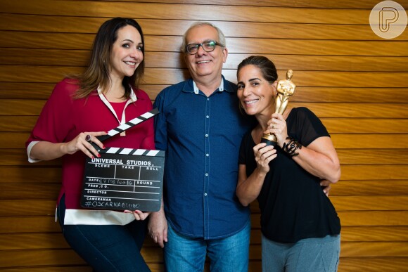 Gloria Pires participou da transmissão da cerimônia de entrega do Oscar em 2016 ao lado de Maria Beltrão e Artur Xexéo