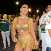 Rainha de bateria da Mancha Verde, Viviane Araújo caiu no samba no ensaio técnico da escola no Anhembi, em São Paulo