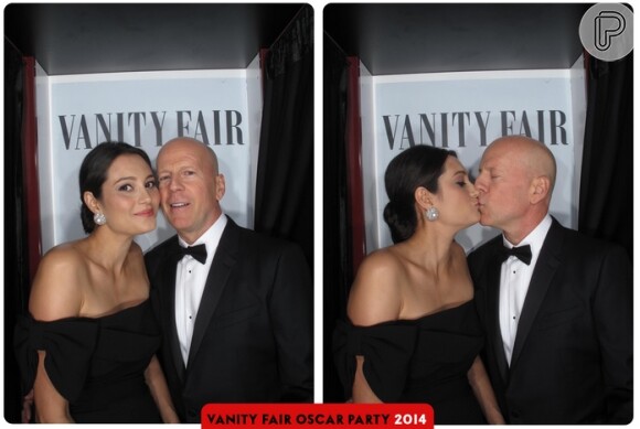 Bruce Willis e a namorada posam românticos na cabine do Oscar 2014
