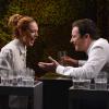 Lindsay Lohan faz guerra de água com Jimmy Fallon no programa 'The Tonight Show', em 6 de março de 2014
