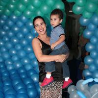 Wanessa, grávida de 6 meses, leva filho à festa de 4 anos das filhas de Luciano
