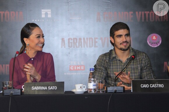 Caio Castro e Sabrina Sato na coletiva de imprensa do longa-metragem 'A Grande Vitória', que conta a história do judoca Max Trombini