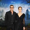 Angelina Jolie foi acompanhada de Brad Pitt para divulgar o filme 'Malévola' em Londres, na Inglaterra, nesta quinta-feira 8 de maio de 2014
 
