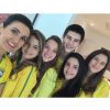 Fátima Bernardes torce pelo Brasil ao lado dos filhos, Vinícius, Beatriz e Laura
