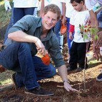 Príncipe Harry planta árvore durante visita a projeto social em São Paulo