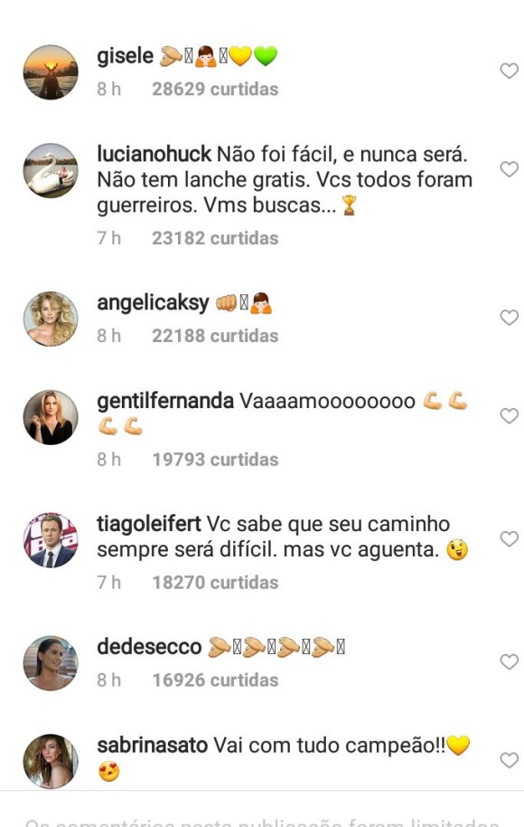 Luciano Huck, Gisele Bündchen e mais famosos deixam comentários carinhosos para Neymar após jogo
