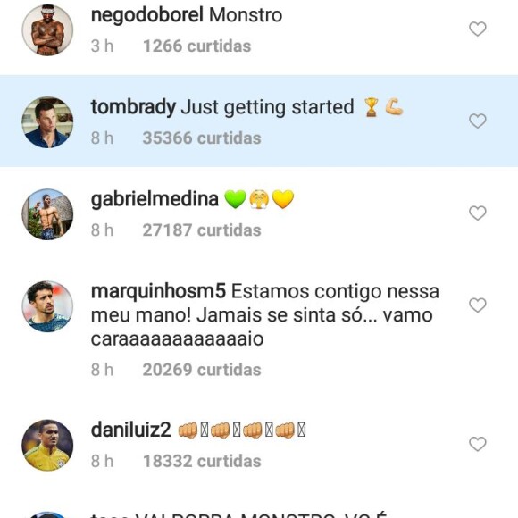 Tom Brady, grande nome do futebol americano, também deixou um comentário para Neymar