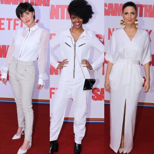 Fernanda Vasconcellos, Emanuelle Araujo e Vaneza Oliveira apostaram em looks brancos para a première da série 'Samantha!', da Netflix, em São Paulo, na noite desta terça-feira, 26 de junho de 2018. Veja mais produções!