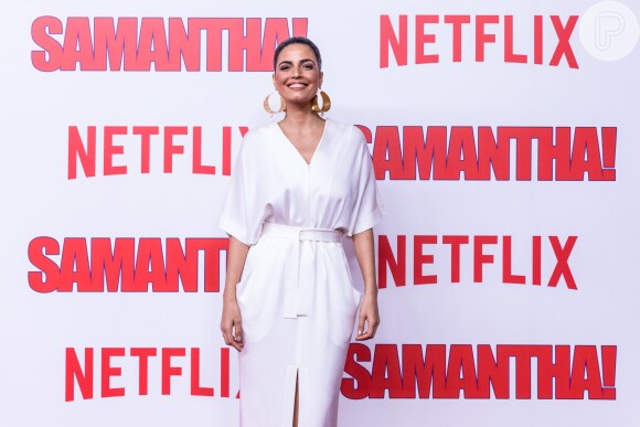 Emanuelle Araújo na première da série 'Samantha!', da Netflix, no shopping JK Iguatemi, em São Paulo, na noite desta terça-feira, 26 de junho de 2018
