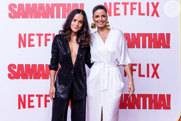 Alice Braga e Emanuelle Araújo na première da série 'Samantha!', da Netflix, no shopping JK Iguatemi, em São Paulo, na noite desta terça-feira, 26 de junho de 2018
