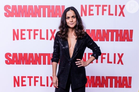 Alice Braga na première da série 'Samantha!', da Netflix, no shopping JK Iguatemi, em São Paulo, na noite desta terça-feira, 26 de junho de 2018
