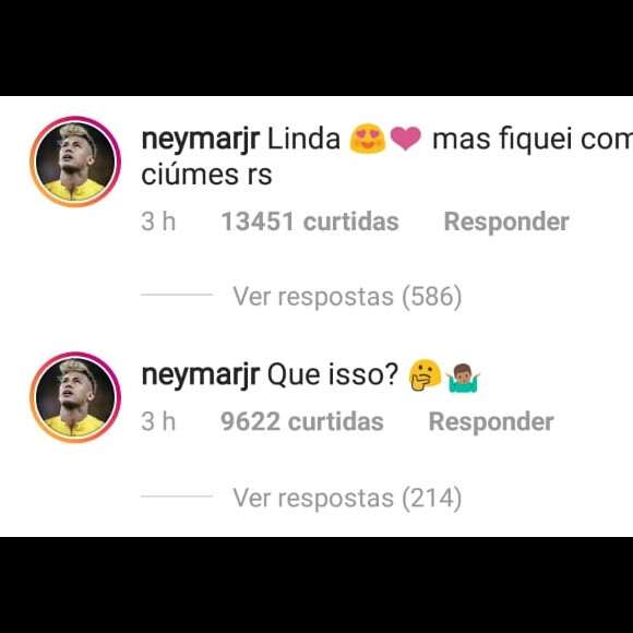 'Que isso? Linda. Mas fiquei com ciúmes', disse Neymar