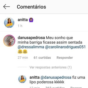 Anitta brincou com seguidora sobre seu corpo magro