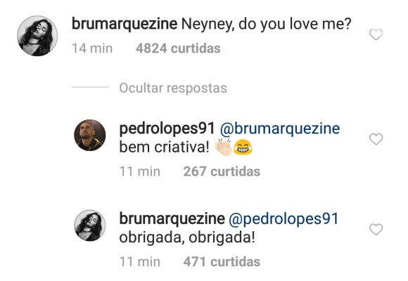 Bruna Marquezine brincou ao comentar em foto do namorado, Neymar, no Instagram