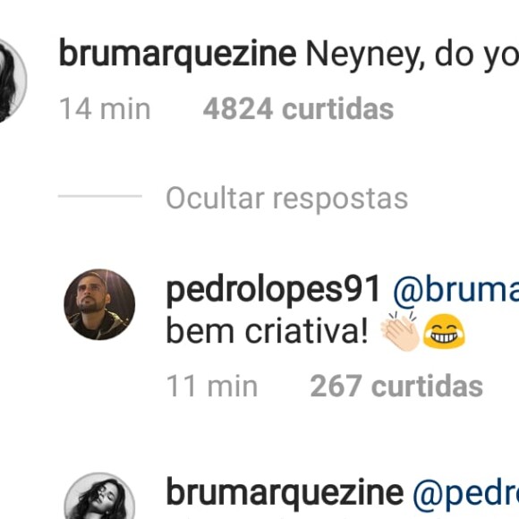 Bruna Marquezine brincou ao comentar em foto do namorado, Neymar, no Instagram