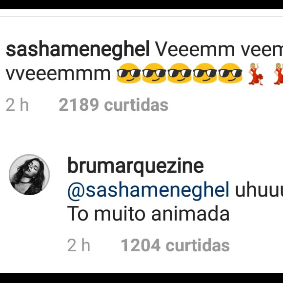 Sasha Meneghel comemorou viagem de Bruna Marquezine a Nova York