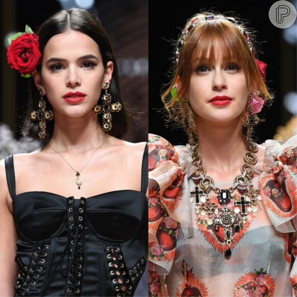 Nesta manhã, Bruna Marquezine desfilou pela Dolce & Gabbana ao lado de Marina Ruy Barbosa
