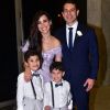 Wanessa Camargo com o marido, Marcus Buaiz, e os filhos, José Marcus e João Francisco, no casamento de Camilla Camargo, em São Paulo, nesta quinta-feira, 27 de setembro de 2018