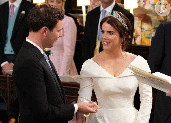 O casaeto da princesa Eugenie de York com o ex-barman Jack Brooksbank aconteceu no dia 12 de outubro de 2018 no Castelo de Windsor, na Inglaterra