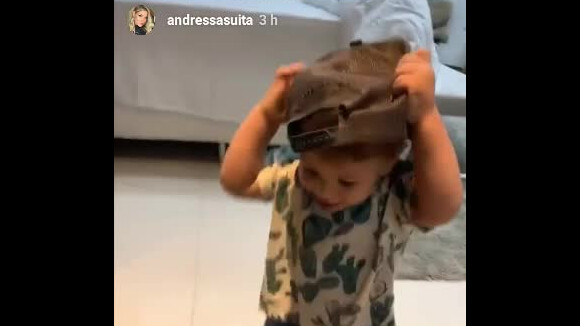 Andressa Suita filma o filho Gabriel com boné de Gusttavo Lima em vídeo!