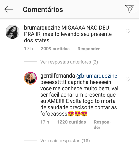 'Miga, não deu para ir. Mas tô levando seu presente dos States', lamentou Bruna Marquezine no Instagram