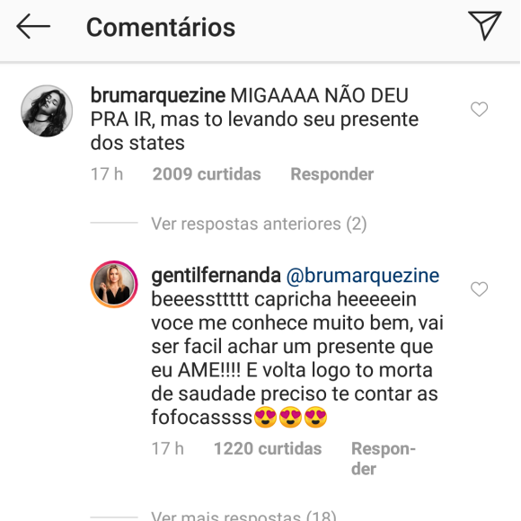 'Miga, não deu para ir. Mas tô levando seu presente dos States', lamentou Bruna Marquezine no Instagram